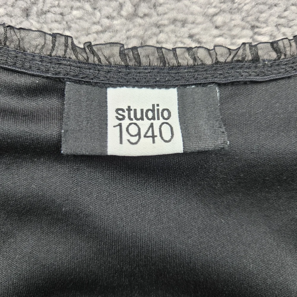 Vintage Y2K Lace Floral Whimsigoth Black Blue Studio 1940 Hook Eye Tank Top L - Picture 5 of 7